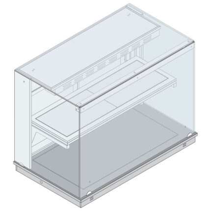 Heated static square display with 1 shelf on heated top plate, closed on customers side, 5x GN 1/1