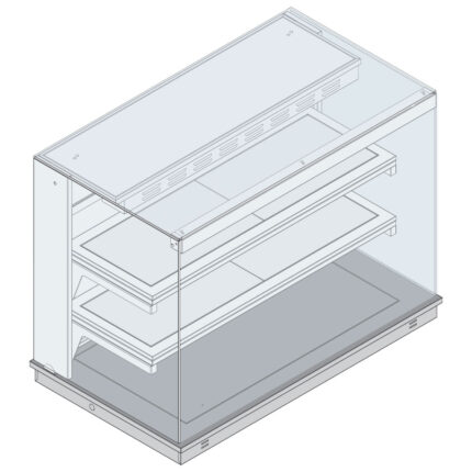 Heated static square display with 2 shelves on heated top plate, closed on customers side, 4x GN 1/1