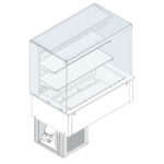 Refrigerated square display 2 levels on ventilated tank, cooling unit, customers side closed, 4x GN 1/1