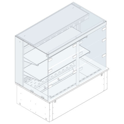 Refrigerated square display 2 levels on ventilated tank, remote, customers side flaps, 4x GN 1/1