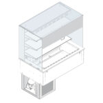 Refrigerated square display 3 levels on ventilated tank, cooling unit, customers side curtain, 4x GN 1/1