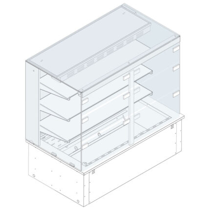 Refrigerated square display 3 levels on ventilated tank, remote, customers side flaps, 2x GN 1/1