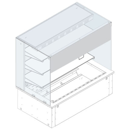 Refrigerated square display 3 levels on ventilated tank, remote, customers side curtain, 3x GN 1/1