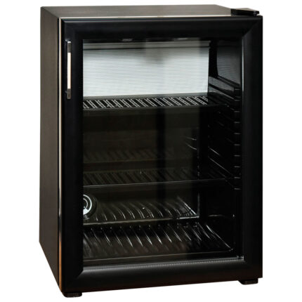 Minibar with 2 shelves and glass door, black coloured, +4°/+14°C, 35 litres