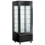 Refrigerated ventilated display for ice cream with 5 glass shelves, 700 mm, -22°/+5°C - black
