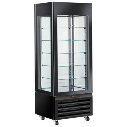 Refrigerated ventilated display for ice cream with 5 glass shelves, 700 mm, -22°/+5°C - black