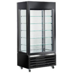 Refrigerated ventilated display for ice cream with 5 glass shelves, 900 mm, -22°/+5°C - black