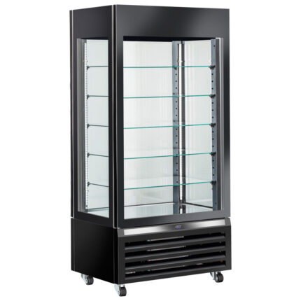 Refrigerated ventilated display for ice cream with 5 glass shelves, 900 mm, -22°/+5°C - black