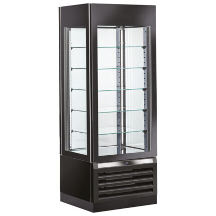 Refrigerated ventilated display for pastry with 5 glass shelves, 700 mm, -2°/+10°C - black
