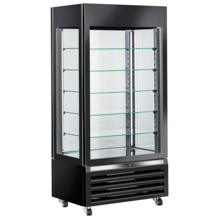 Refrigerated ventilated display for pastry with 5 glass shelves, 900 mm, -2°/+10°C - black