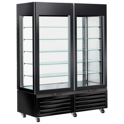Refrigerated ventilated display for pastry with 5 glass shelves, 1420 mm, -2°/+10°C - black