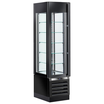 Refrigerated ventilated display for chocolate with 5 glass shelves, 450 mm, +15°/+18°C - black