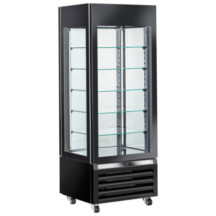 Refrigerated ventilated display for chocolate with 5 glass shelves, 700 mm, +15°/+18°C - black