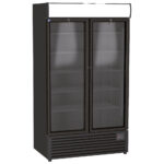Upright bottle cooler 1140 litres with 2 glass doors and canopy lighting, +1°/+9°C - Color black