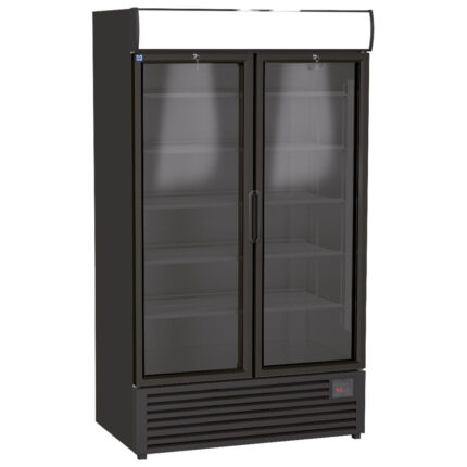 Upright bottle cooler 1140 litres with 2 glass doors and canopy lighting, +1°/+9°C - Color black