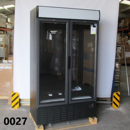 Upright bottle cooler 1140 liters with 2 glass doors and canopy lighting, +1/+10°C - Black - DAMAGED