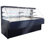 Refrigerated self-service counter with 2 shelves, ventilated, wall model, +2°/+ 4°C, w=1250 mm - black