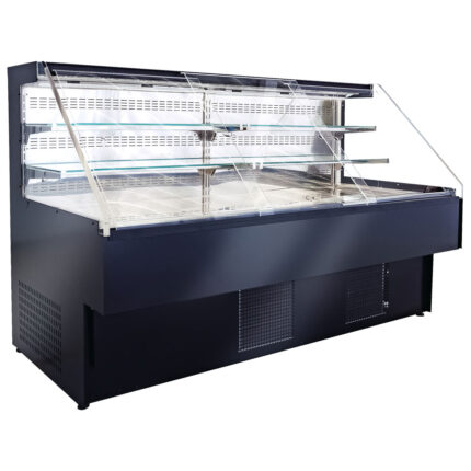 Refrigerated self-service counter with 2 shelves, ventilated, wall model, +2°/+ 4°C, w=1875 mm - black