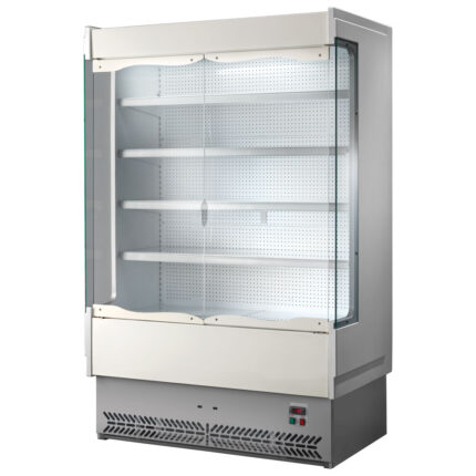 Refrigerated multi-deck wall cabinet 2580 mm with 4 shelves and hinged doors, 0°/+2°C - prepacked meat