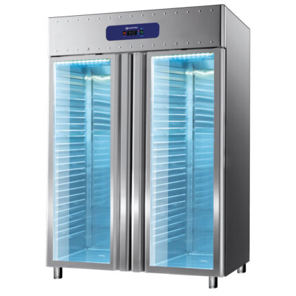 Refrigerator 1400 litres stainless steel with glass doors, GN 2/1, -2°/+8°C, 85 mm insulatio