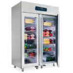 Freezer 1400 litres in stainless steel GN 2/1 with glass doors, -10°/-25°C, 75 mm insulation