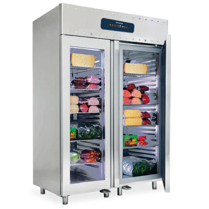 Freezer 1400 litres in stainless steel GN 2/1 with glass doors, -10°/-25°C, 75 mm insulation
