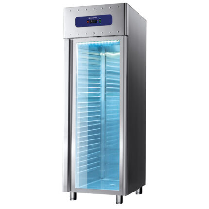Freezer 700 litres made of stainless steel with glass door, GN 2/1, -10°/-22°C, 85 mm insulation
