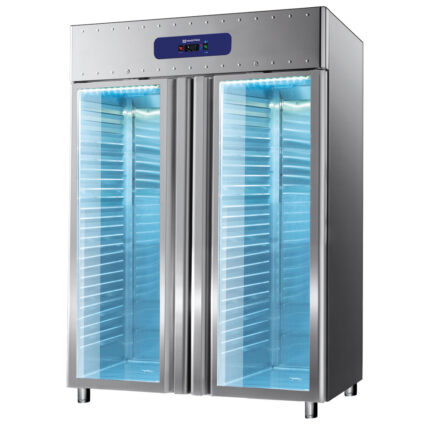 Freezer 1400 litres made of stainless steel with glass doors, GN 2/1, -10°/-25°C, 85 mm insulation