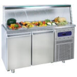 Saladette with 2 doors GN 1/1 and glass structure, 4x GN 1/1 h=150 mm, -2°/+8°C