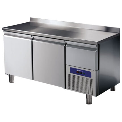 Refrigerated counter 2 doors GN 1/1 with upstand and refrigerated drawer, -2°/+8°C