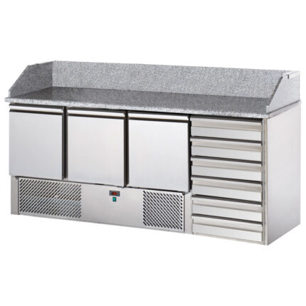 Pizza counter with 3 doors GN 1/1 and 6 neutral drawers 600x400 mm