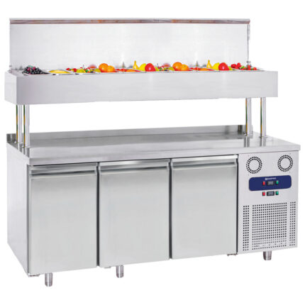 Refrigerated preparation counter with 3 doors GN and pan cooler 10x GN 1/3