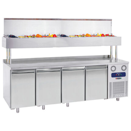 Refrigerated preparation counter with 4 doors GN and pan cooler 12x GN 1/3