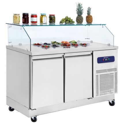 Refrigerated preparation counter 2 doors GN 1/1 with glass structure, 6x GN 1/6 h=100 mm, -2°/+8°C