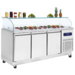 Refrigerated preparation counter 3 doors GN 1/1 with glass structure, 8x GN 1/6 h=100 mm, -2°/+8°C