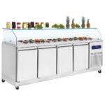 Refrigerated preparation counter 4 doors GN 1/1 with glass structure, 10x GN 1/6 h=100 mm, -2°/+8°C
