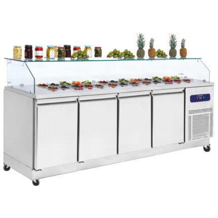 Refrigerated preparation counter 4 doors GN 1/1 with glass structure, 10x GN 1/6 h=100 mm, -2°/+8°C