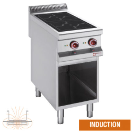 Electric stoves 2 plates aligned with the top, open cupboard