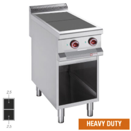 Electric stoves 2 plates aligned with the top, open cupboard