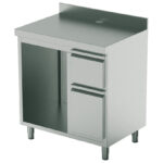 Coffee machine counter 1000x700 mm with drawer, coffee ground drawer, waste bin, 1 machine compartment