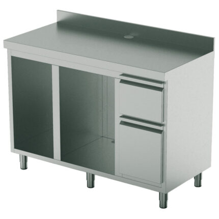 Coffee machine counter 1500x700 mm with drawer, coffee ground drawer, waste bin, 2 machine compartments