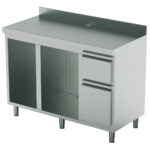 Coffee machine counter 1500x600 mm with drawer, coffee ground drawer, waste bin, 2 machine compartments