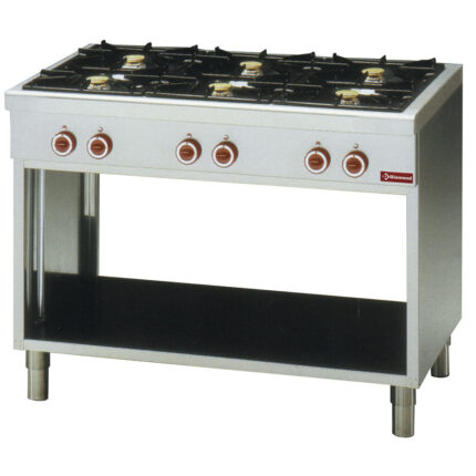 Range with 6 burners, on open cupboard