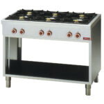 Range with 6 burners, on open cupboard