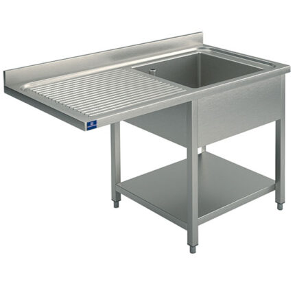 sink unit on legs with lower shelf for built-in dishwasher, 1 right sink, 1400x700 mm