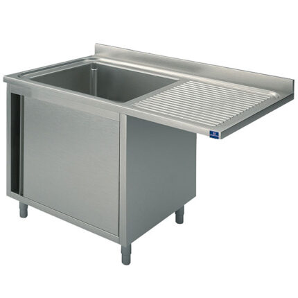 sink unit on cupboard with hinged door, for built-in dishwasher, 1 left sink, 1400x700 mm