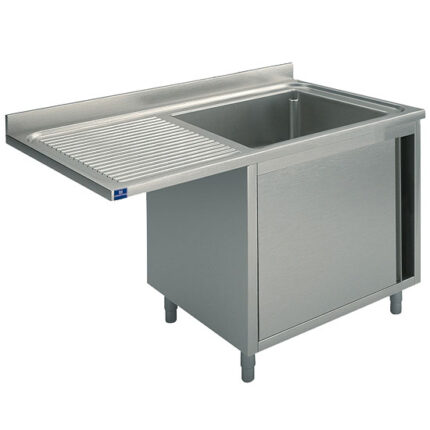 sink unit on cupboard with hinged door, for built-in dishwasher, 1 right sink, 1400x700 mm