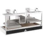 Charcoal grill with liftable grid 2x 685x630 mm and fire basket 290x420x183 mm