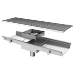 Floor gutter with grating, vertical discharge ø 63 mm and square filter, 1800x300x150 mm