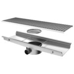 Floor gutter with grating, horizontal discharge ø 63 mm and round filter, 800x300x150 mm